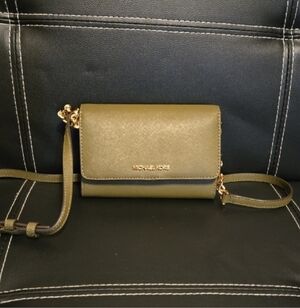 Michael Kors Olive Crossbody Bag with Gold Accents